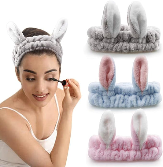 Bandeau de maquillage lapin pelucheux (3 pièces)